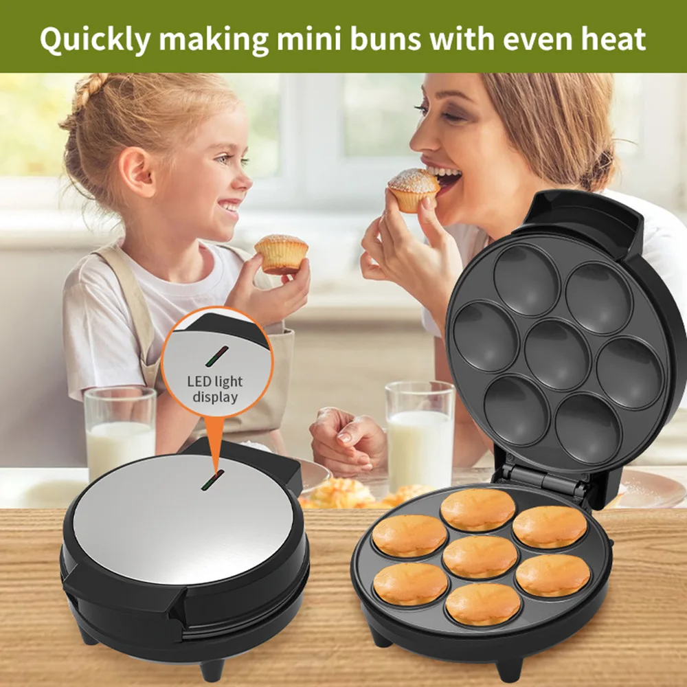Commercial Compact Fully Automatic Detachable Round 7-Hole Double-Sided Non-Stick Toasted Breakfast Sandwich Mini Cake Makers
