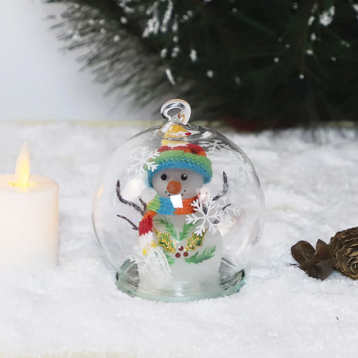 wholesale small glass balls 10cm christmas baubles artificial snowman ball glass hanging