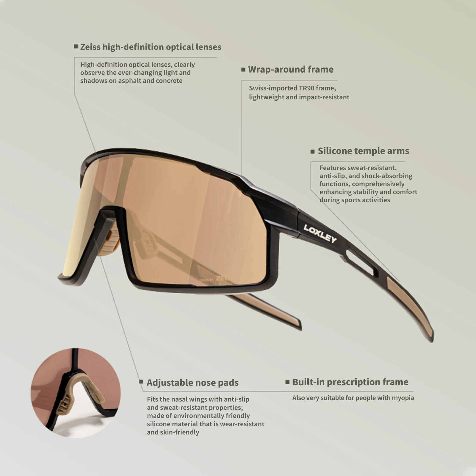 LOXLEY Sportsonnenbrille Zeiss Fahrradbrille UV-Schutz, Wind- und  Staubresistent Fahrrad-Eyewear Sportbrille WIND Serie| Alibaba.com