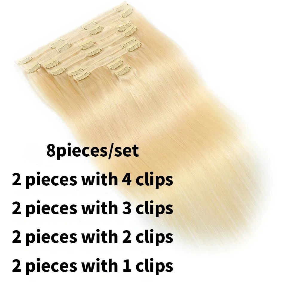 #613 Extension per capelli umani con clip lisce bionde 100% Remy 8 pezzi 120G testa intera per donne_voghion.com