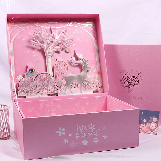 Custom Printed Purple Rigid Paper 3D Flip Top Open for up Lid Cosmetic Gift Boxes Clamshell with Matt Lamination and UV Coating