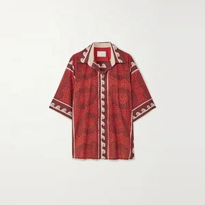 Clothing Manufacturer Custom Spring Summer Burgundy Polo Neck Short Sleeve Elegant Casual Women Printed Shirts