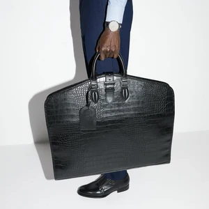 Custom Logo Croc Leather Black Men's Travel Garment Weekender Bag Fashion Luxury Suit Carrier