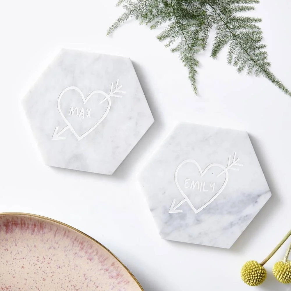 product hot selling customized logo beautiful marble craft pure carrara white marble hexagon coaster-1