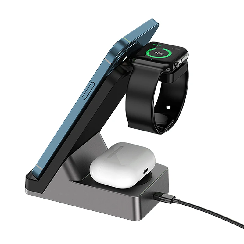 3 in 1  Wireless Charger Stand for iPhone 12 Pro Max for Apple Watch 10W Fast Wireless Charging Dock Station for Airpods