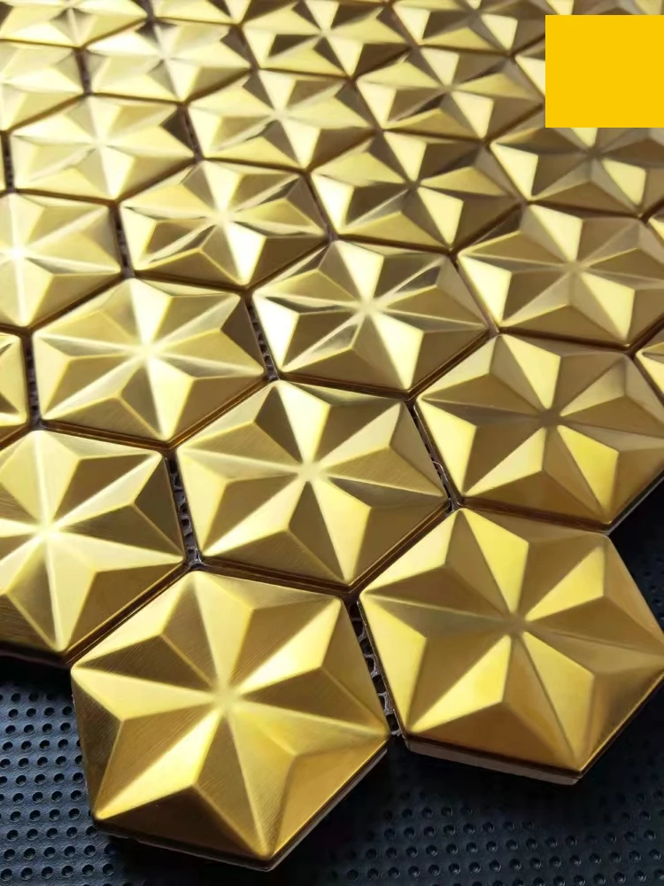 Hexagonal Gold Metal Mosaic Brick House Bathroom Wall Sticker
