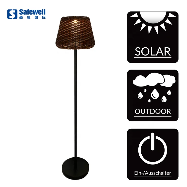 Outdoor Solar Rattan Floor Lamp Garden Vintage Decorative Floor Lamp