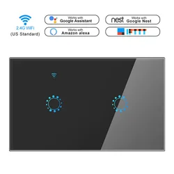 Оптовая продажа Wi-Fi 2 Gang сенсорный переключатель электрических выключателей 220V/2,4 ГГц пульт дистанционного управления Wi-Fi выключатель света Умный дом работает с Alexa google