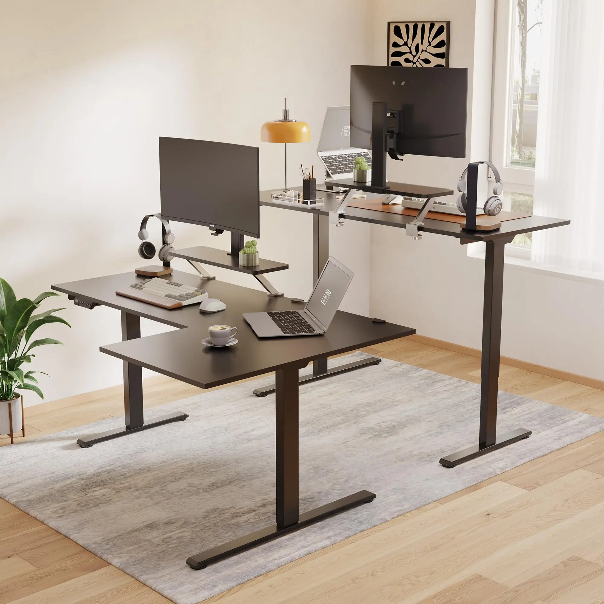 Lshape Double Legs Electric Lift Laptop Desk Frame Sitstand