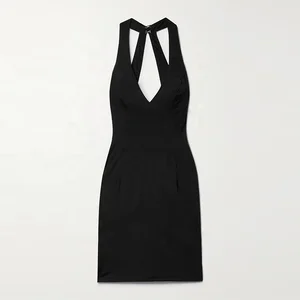 Clothing Manufacturer Spring Summer Custom Black V Neck Sleeveless Elegant Casual Women Mini Backless Dress