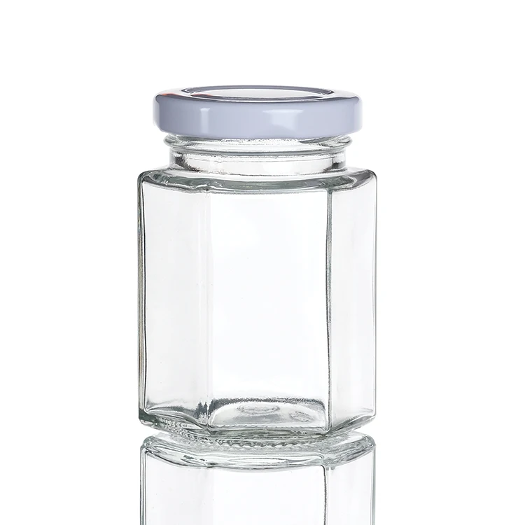 12 oz Hexagon Glass Jar with Lid (380 ml)