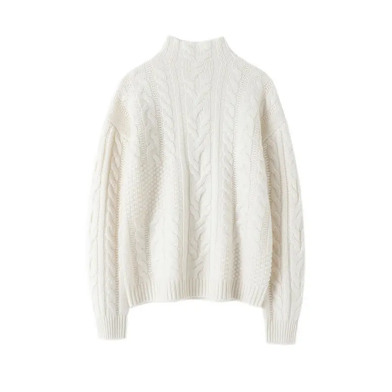 Guoou 100% Cashmere Sweater Cable Knit Sweater B Half Turtleneck Neck ...