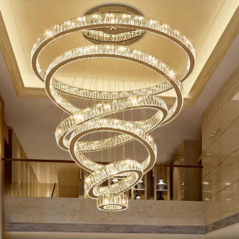 Modern Crystal Pendant Lights Round Ring LED Chandelier Hanging Lights Home Villa Staircase Chandeliers For Hotel Lobby Project