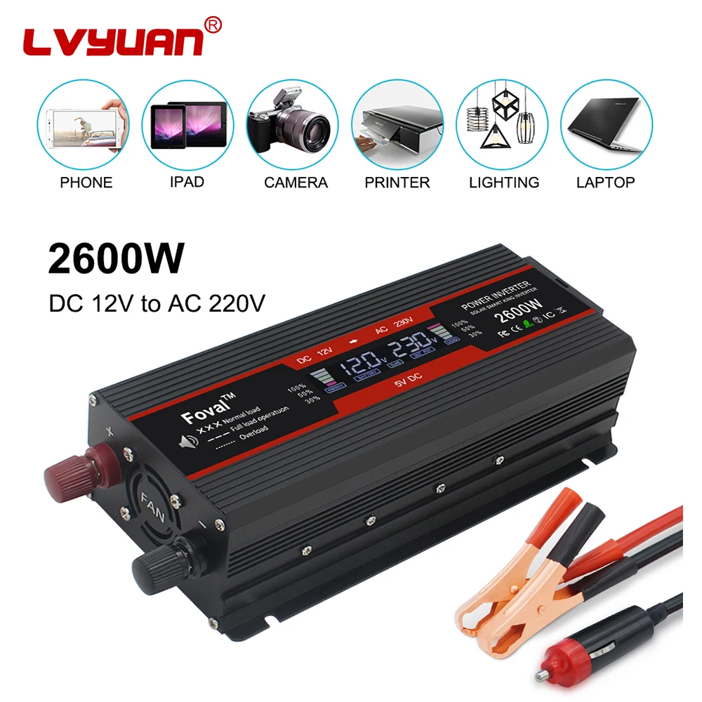 Convertisseur 12V 220V LVYUAN 1500W | Onduleur Voiture LCD - USB, Protection Multi
