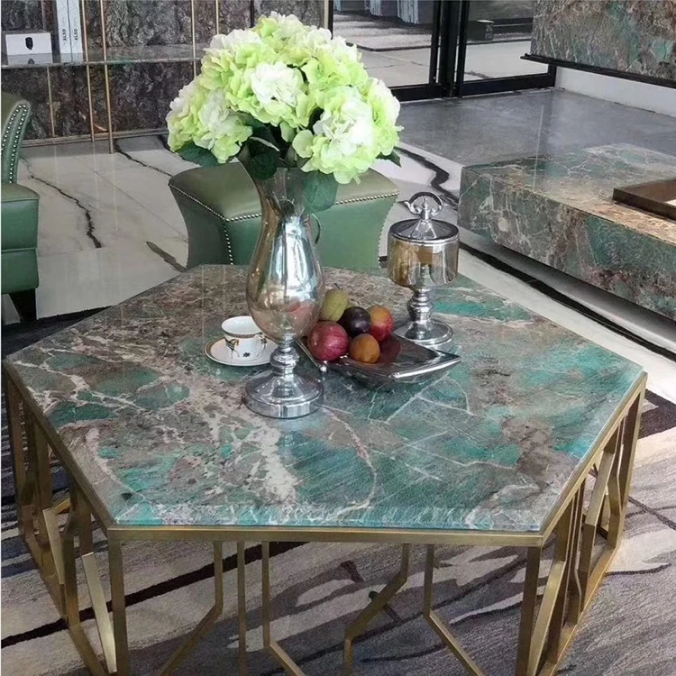 Luxury Natural Green Quartzite Side Table Modern Green Stone Decorative Coffee Table