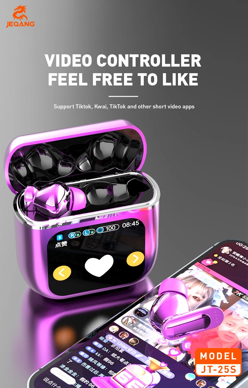 Jeqang-25S TWS LED Digital Display In-Ear for BT Earphones with ENC ANC Waterproof Function and Large Screen Display