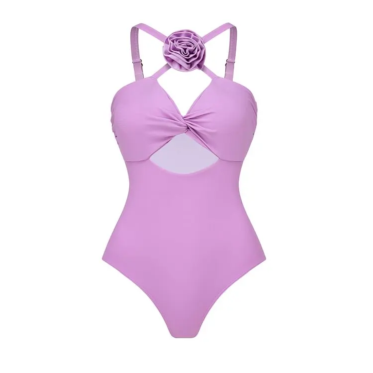 Jsn 2023 New Trendy Swimwear Beachwear 3d Flower Cut Out Solid Color