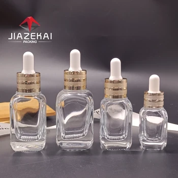 40ml Transparent Grid Bottom Square Glass Golden Dropper 10ml Screw Bottle for Skincare Serum Bottle