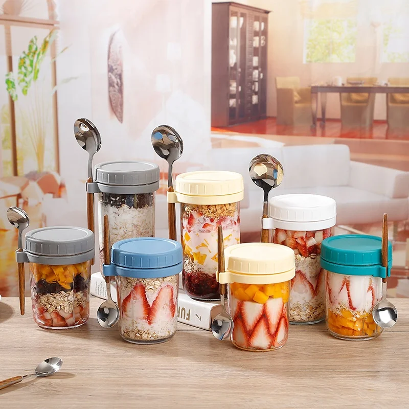 Portable 16oz 10oz Glass Breakfast Jars Glass Sala Overnight Oats Jar