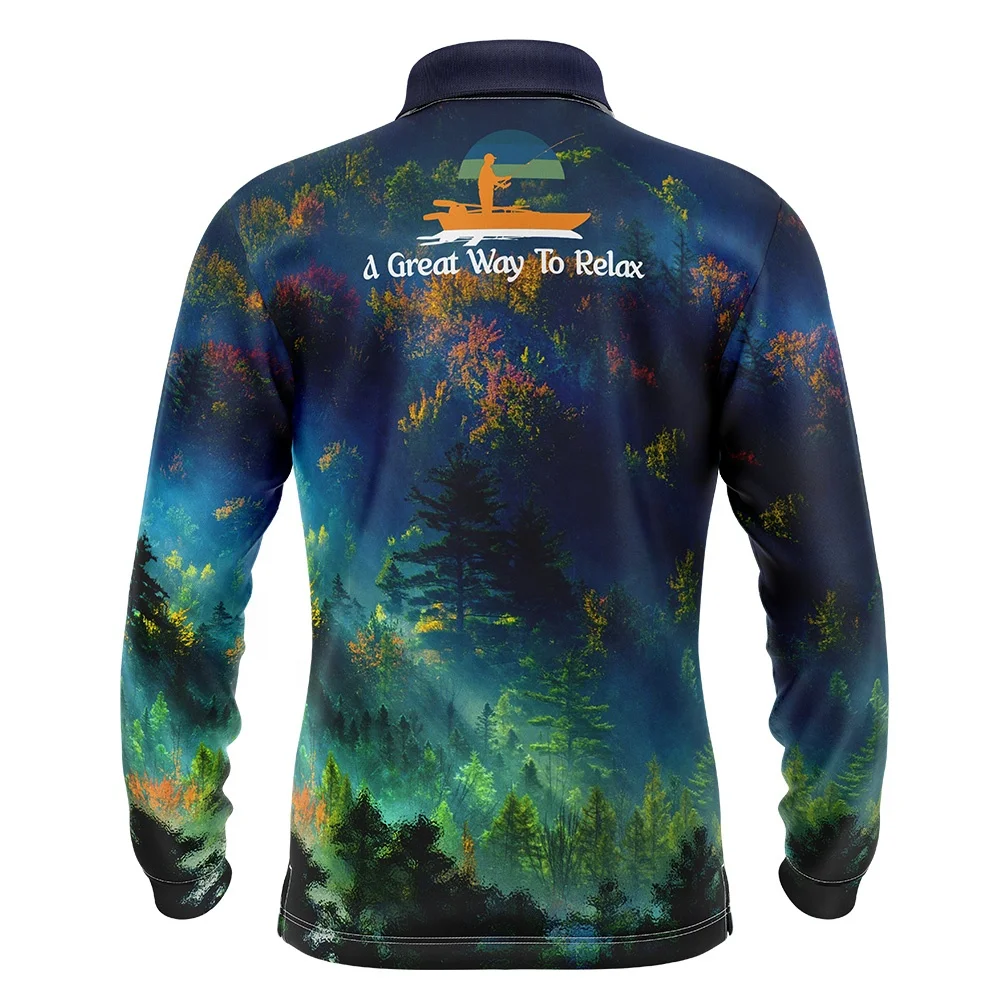 Custom All Over Print Long Sleeve Uniforms Men Fishing Polo Shirts