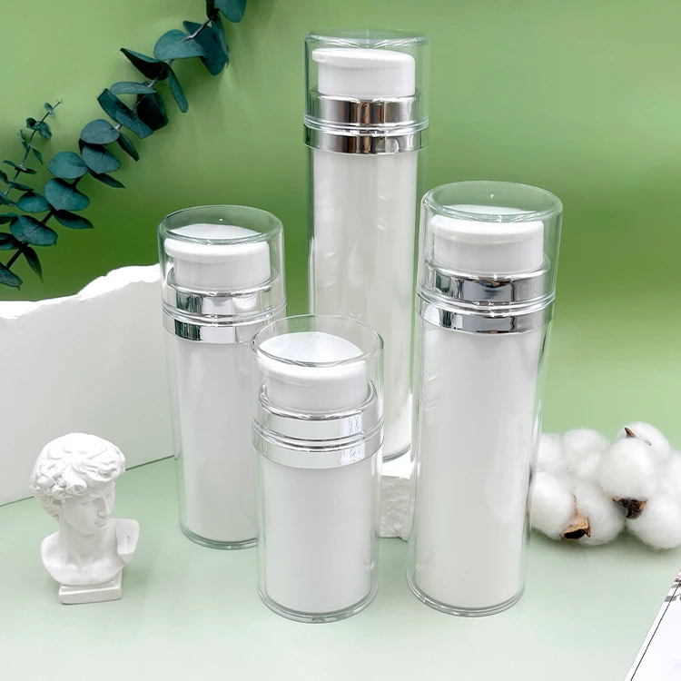 Skin care Packaging 50ml 80ml 100ml 120ml Aluminum Collar Airless Bottle Plastic Cosmetic Bottle