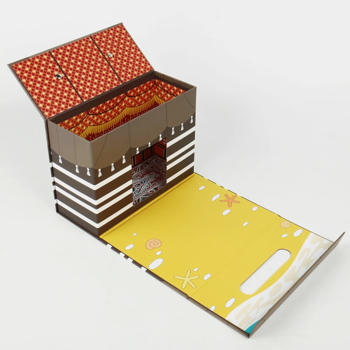 กล่องของขวัญทำจากกระดาษแบบกำหนดเองพร้อมที่จับรูปเข็มขัด กล่องกระดาษแบบพลิกเปิดด้วยแม่เหล็ก บรรจุภัณฑ์ของขวัญหรูหรา กล่องบรรจุภัณฑ์แบบพับได้สำหรับแชมพู