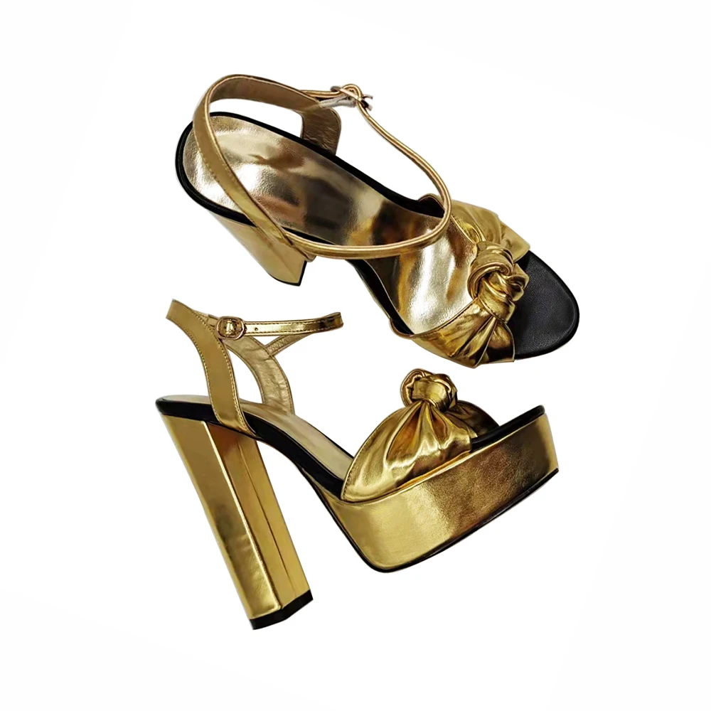 green emerald velvet dress The Platform Sandal in Gold Nappa main image 1