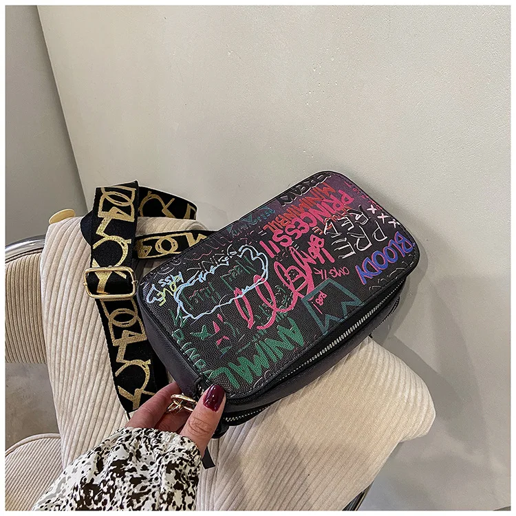 2021 Women Fashion Versatile New Personalized Graffiti Square Bag Lady's Shoulder Crossbody Bags