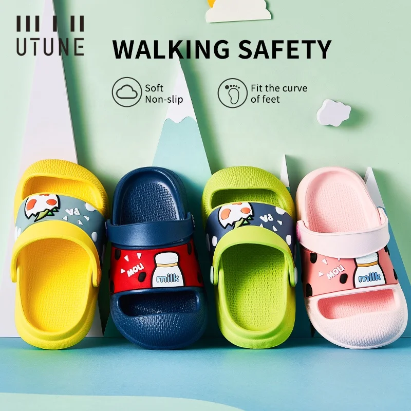 Детские летние милые пляжные сандалии UTUNE для мальчиков и девочек, Нескользящие домашние и уличные сандалии из ЭВА на мягкой подошве, тапочки, обувь