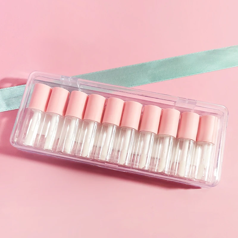 Empty Mini Lip Gloss Tube with Brush Small Lipgloss Tube Liquid Lipstick Tube Packing Cosmetics Screen Printing PET Round Screw