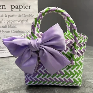 KALANTA 2026 Bolsas Basket Woven Bag Plastic Women's Hand Bag Beach Bow Holiday Travelling Rattan Weaving Handbag