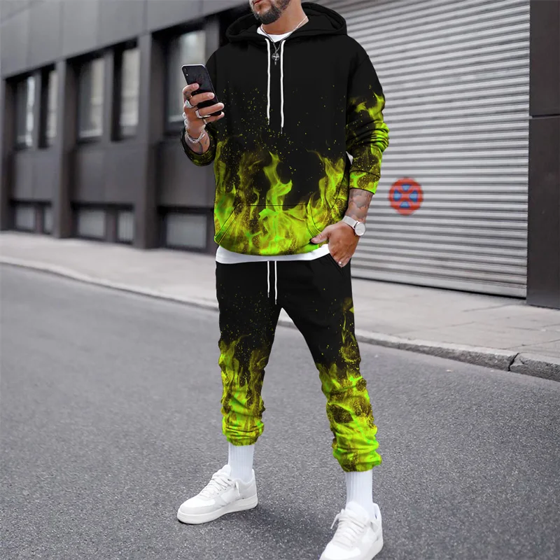 Men Flame Tracksuit Set Men's Winter Printed Autumn Outfit New Fashion ...