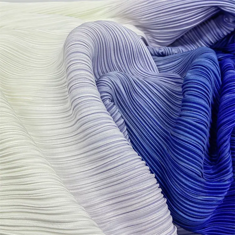 Custom Color Gradual Changing Color Knitted 100% Polyester Abaya Pleated Gradient Fabric Ombre Satin Fabric for Dress