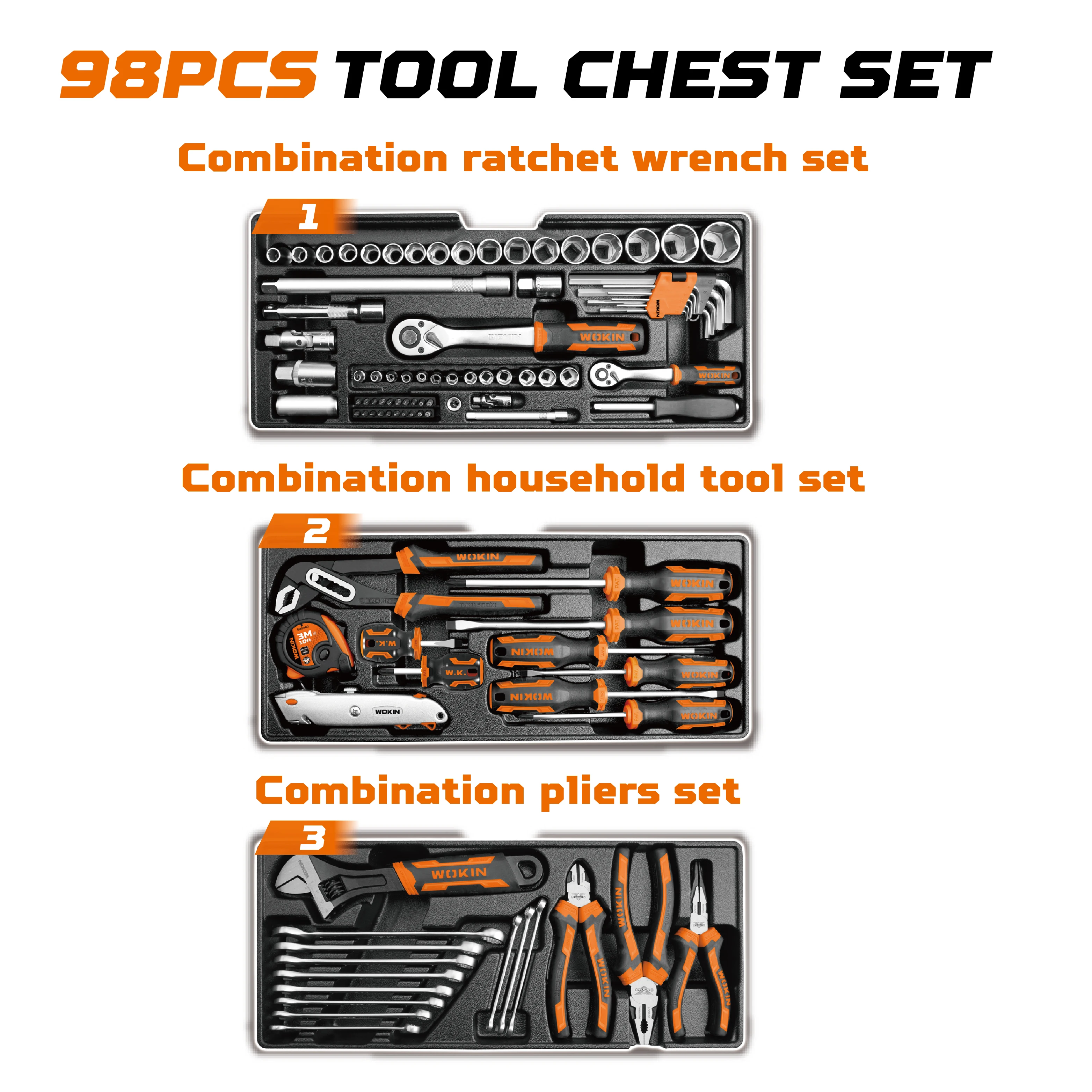 WOKIN 901098 Tools and Hardware 98pcs Chest Tool Set