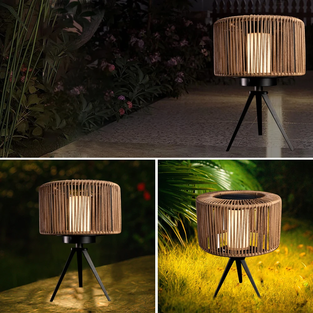 Outdoor Garden Rattan Solar Lights Patio Backyard LED Solar Powered ...