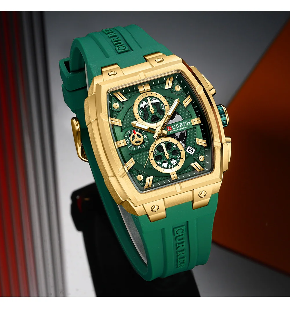 CURREN 8488 Men's Watches Luxury Square Quartz Wristwatch Waterproof Luminous Chronograph Watch for Men Date Clock