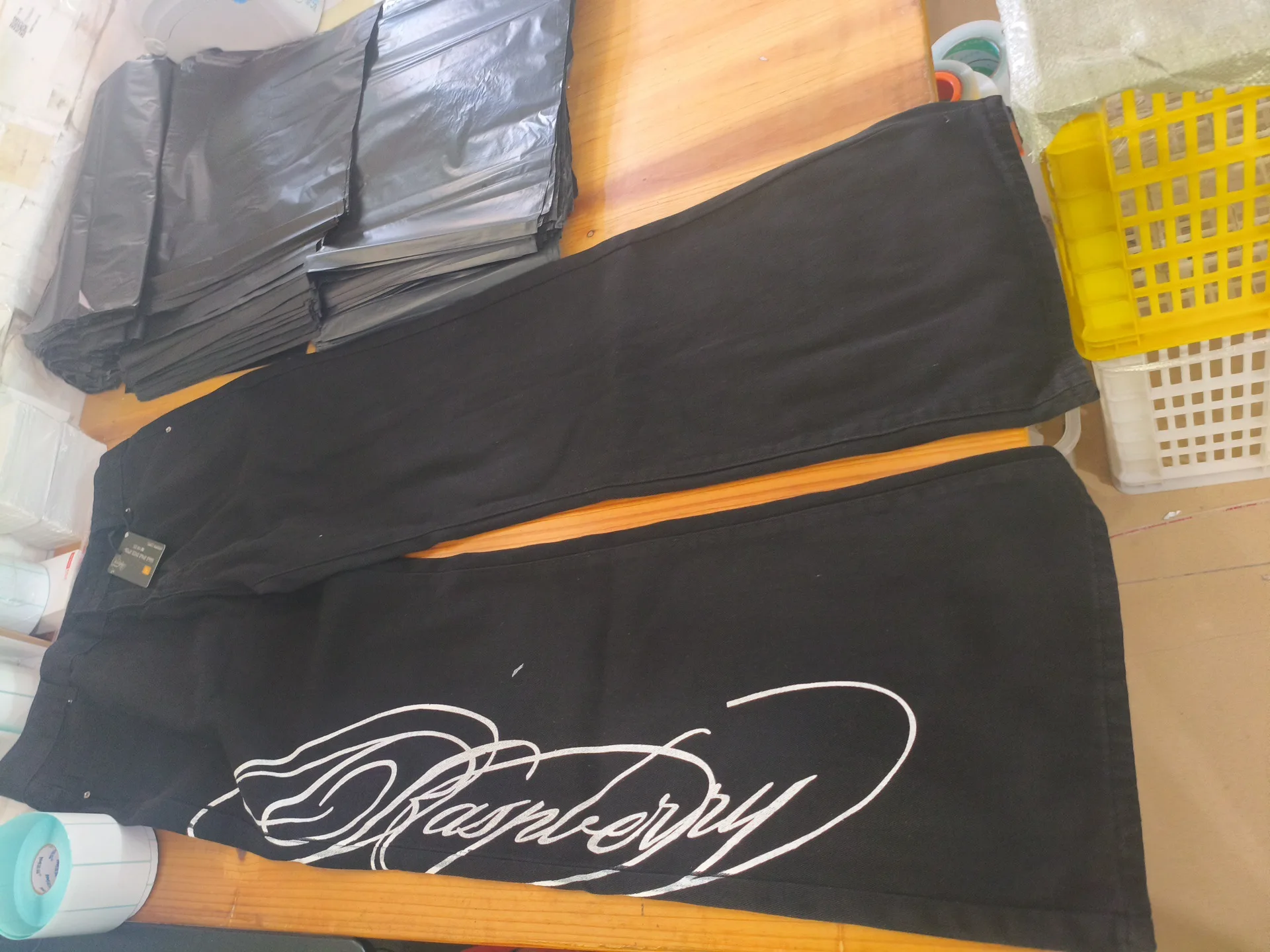 Fashion High Street Retro Harajuku Blue Printed Denim Mid Waist Y2K Straight-leg Jeans