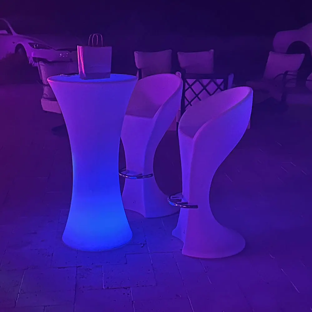 Remote RGB Color Changing Led Illuminated Light White Bar Chairs Outdoor Furniture Modern Luxury Lighted up Table and Chair