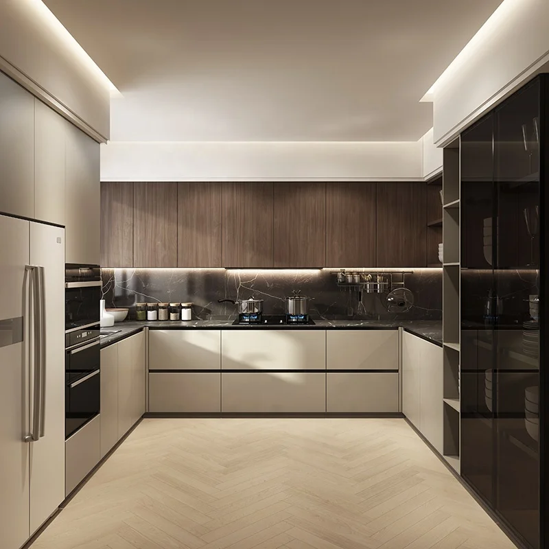 2021 Modern Ready to Made Kitchen Cabinet Finger Pull Out Style Interior Luxury Italian Flat Pack Kitchen