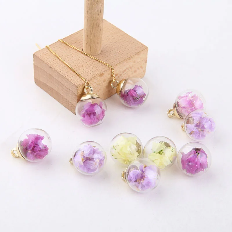 Glass Charms Empty Ball Pendants Crystal Ball Fillable Clear Silver Gold 14mm 