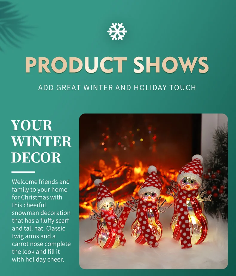 Factory Direct Sell Silver Coating Outside Hand Painted Matte White Blown Glass Snowman Figurines String Lights details