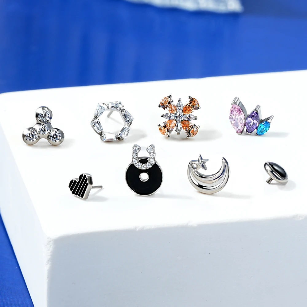 F136 Titanium Piercing Earrings CZ Internal Threaded Piercing Earrings Tragus Cartilage Flat Back Earring Stud Body Jewelry