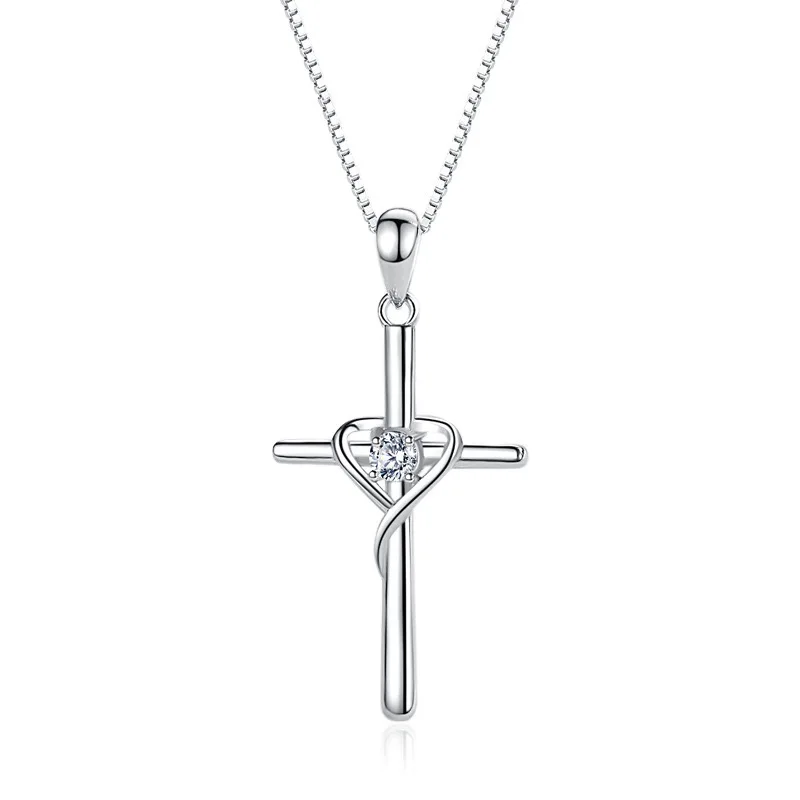 New 925 Sterling Silver Cross Cubic Zirconia Pendant Religious Fine ...