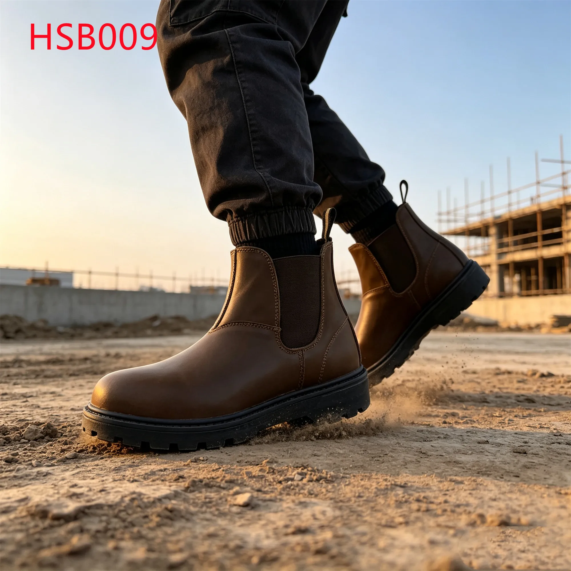 LXG,Palestine Hua Singh Chelsea Safety Boots with Steel Toe Elastic Side Gusset Design Chestnut Brown PPE Work Footwear HSB009