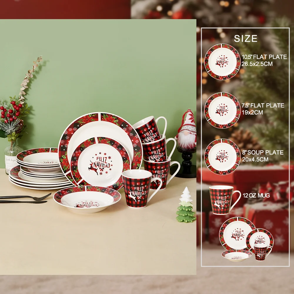 Commercial-Grade Dinner Plates Christmas Ceramic Dinnerware Set Custom American Design for Hotels & Restaurants
