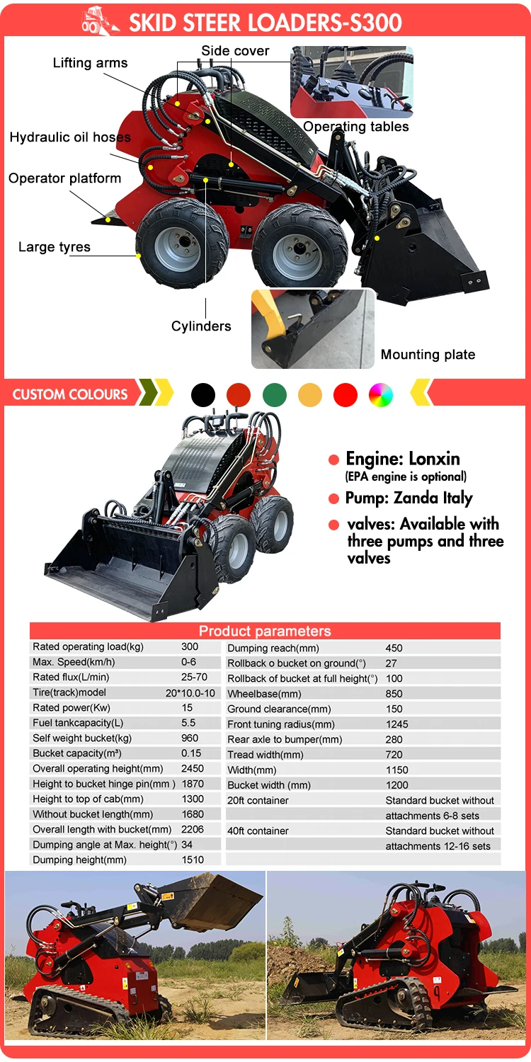 China Brand Mini Skid Steer Loader 1 Ton 2 Ton 3 Ton Electric Skid