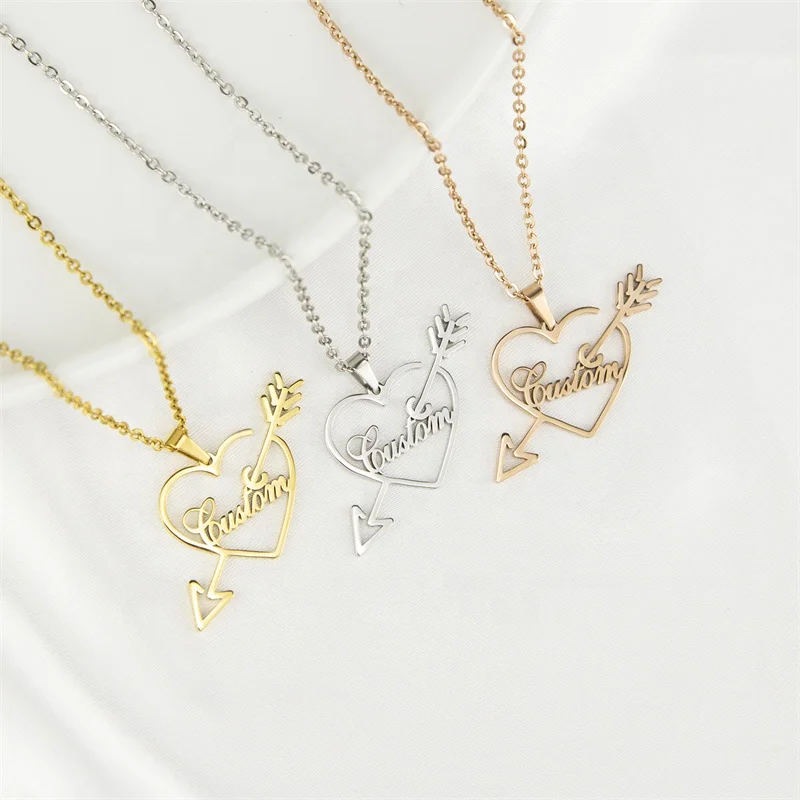 Cross-border Sales Creative Custom Shape of the Heart  Jewelry Stainless Steel an Arrow Through a Heart Custom Name Necklace