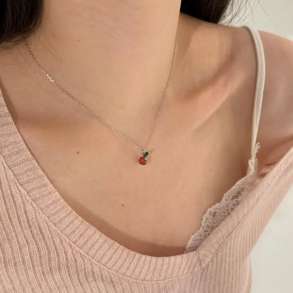 KAKODIY Casual Style 925 Sterling Silver Women's Fine Jewelry 5A Cubic Zirconia Pendant Apple Necklace detail 6