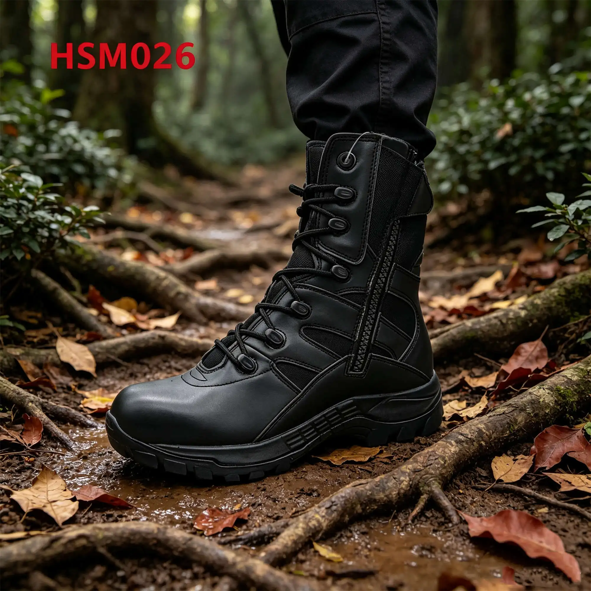ZYF,High-Elasticity PU+rubber Sole Black/tan Hua Singh Men Leather Boots Coastal Patrol Combat Boots with Side Zipper HSM026