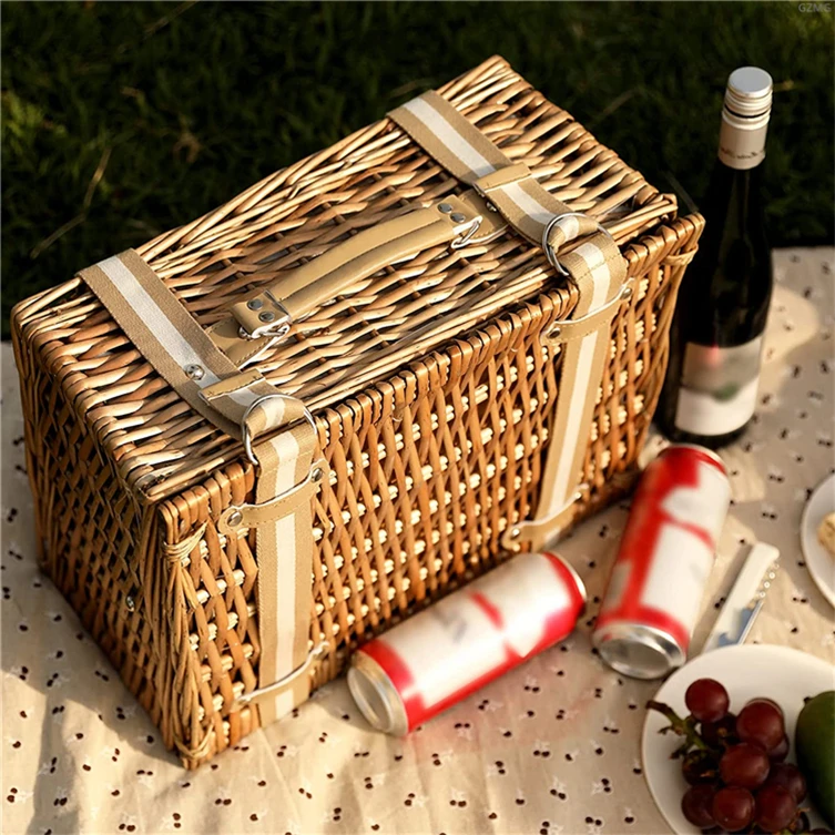 Spring Basket Antique Factory Handbag Holiday Leather Details for Two Outdoor Vietnam Weaving Storage Small Picnic Baskets